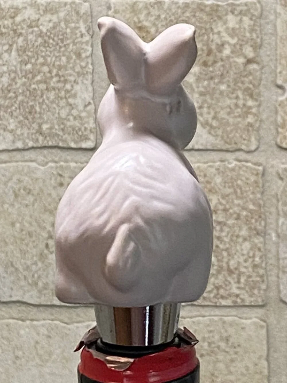 Adorable Threshold Bunny Rabbit Wine Bottle Stopper, Light Pink Stoneware